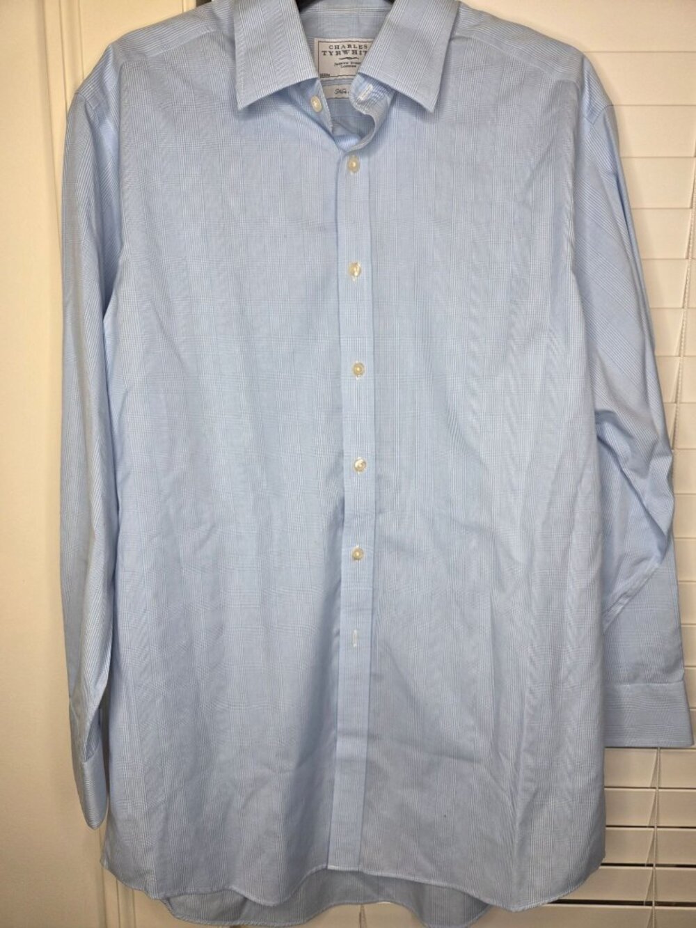 Charles Tyrwhitt Mens Non-Iron Light Blue Check Dress Shirt 16/33 casual office